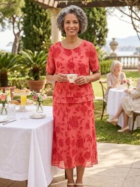 Kathie Lee Collection Coral Rose-Print Midi Skirt Set